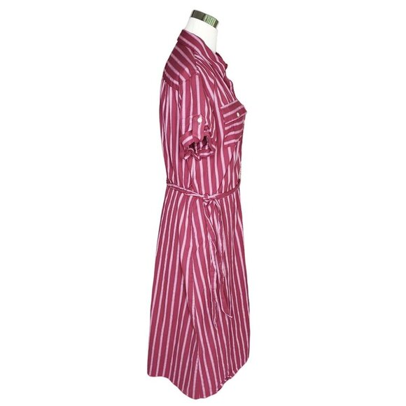 Draper James Red Striped Belted Shirt Dress Size M Excellent - Picture 3 of 9